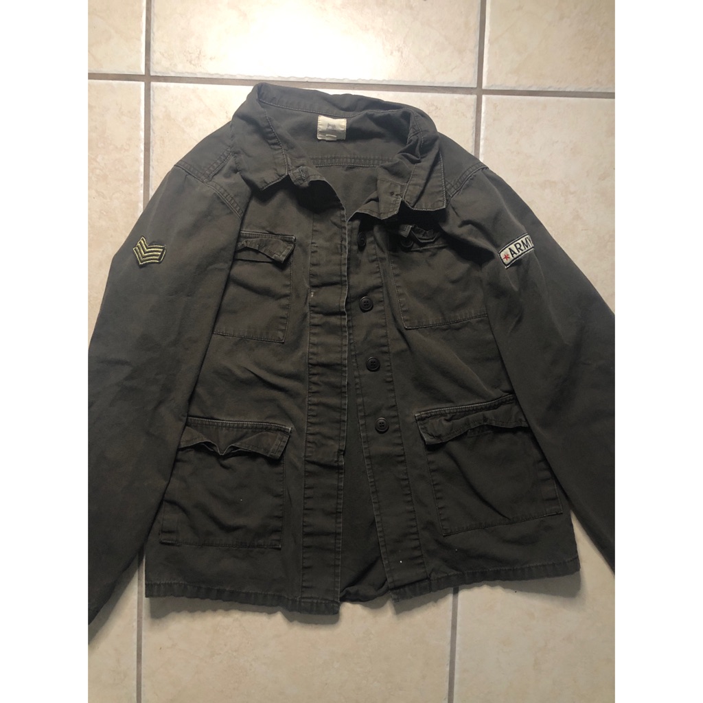 Olive Utility Jacket With Patch Work